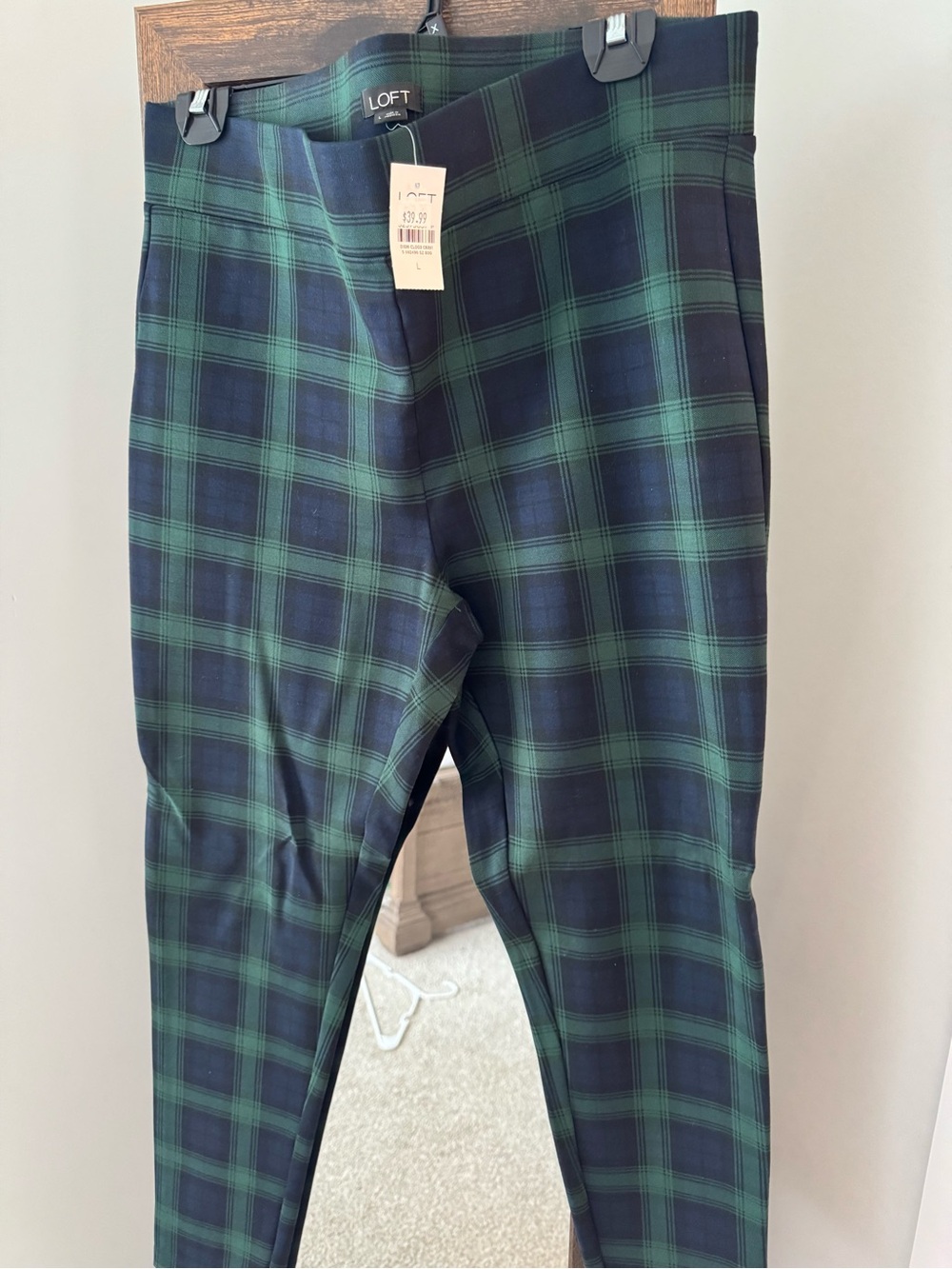 LOFT Girls' Green and Navy Plaid Leggings